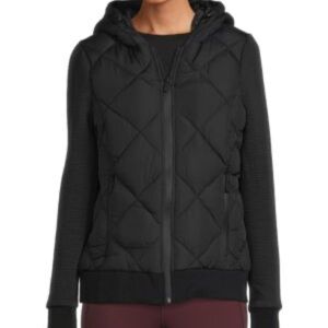Andrew Marc Black Quilted mixed media Hooded Jacket